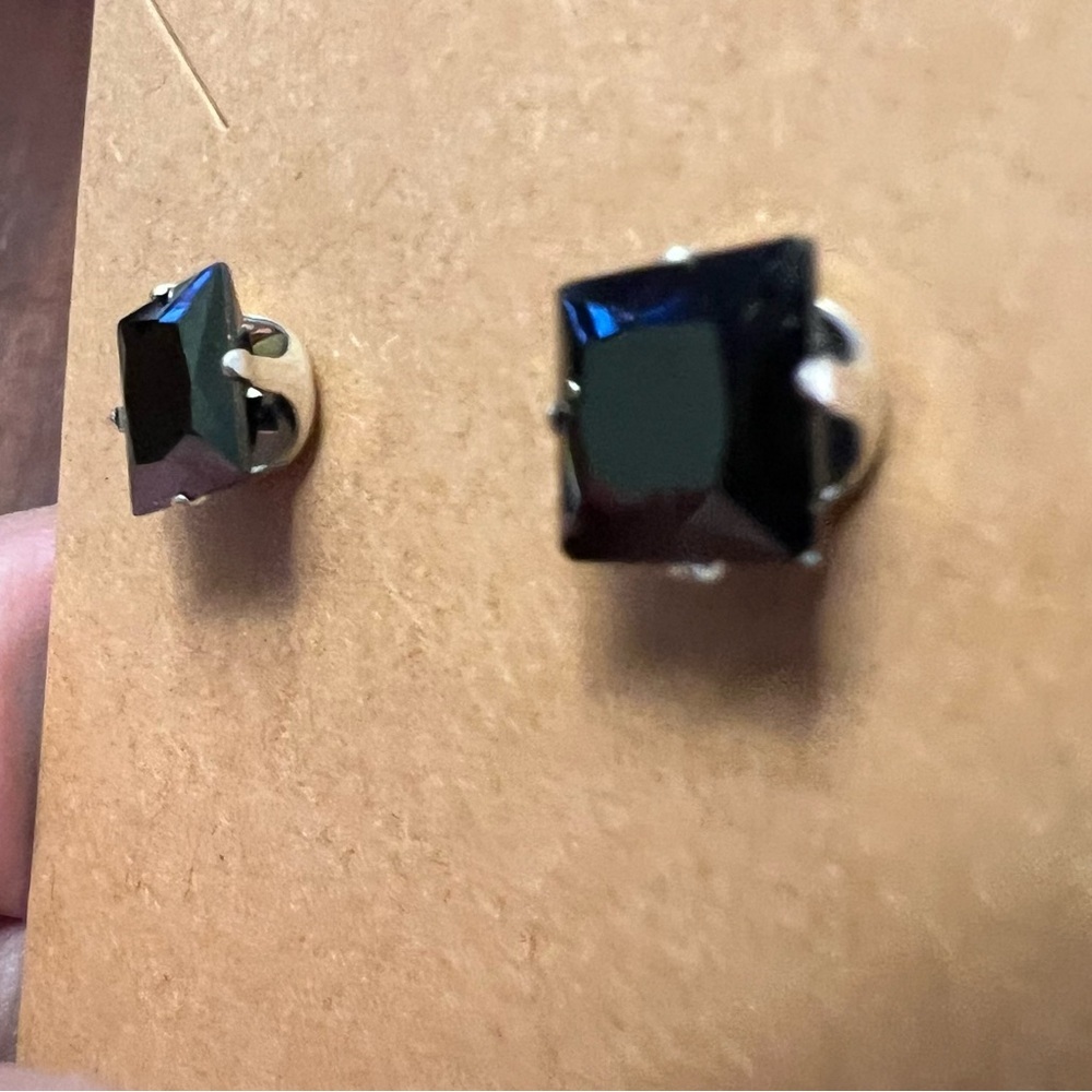 Black Tourmaline Square Stud Earrings 925 Silver Prong Set 3/8” Faceted #560 - Picture 4 of 4